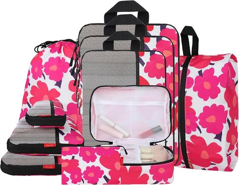 U+U 6 Set Compression Packing Cubes - Travel Organizers with Laundry Bag, Space-Saving Suitcase Organizer, Expandable Packing Organizers for Travel Essentials (Polka Dot) in Saudi Arabia