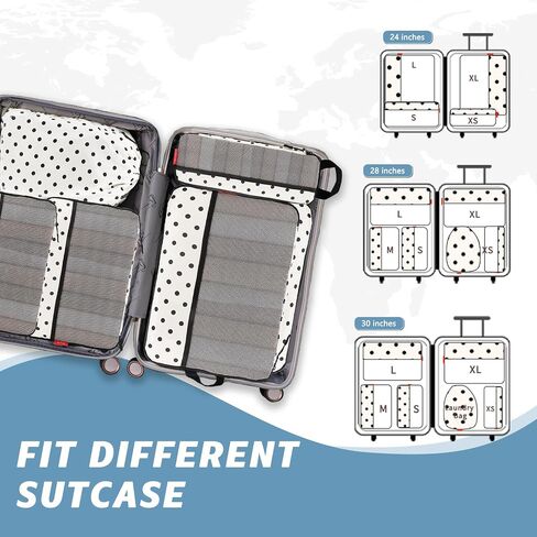 U+U 6 Set Compression Packing Cubes - Travel Organizers with Laundry Bag, Space-Saving Suitcase Organizer, Expandable Packing Organizers for Travel Essentials (Polka Dot) in Saudi Arabia