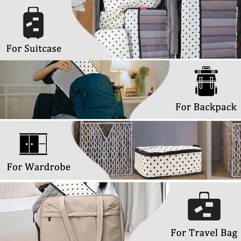 U+U 6 Set Compression Packing Cubes - Travel Organizers with Laundry Bag, Space-Saving Suitcase Organizer, Expandable Packing Organizers for Travel Essentials (Polka Dot) in Saudi Arabia