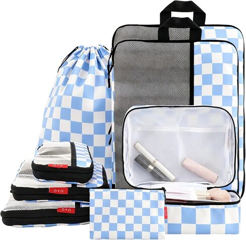 U+U 6 Set Compression Packing Cubes - Travel Organizers with Laundry Bag, Space-Saving Suitcase Organizer, Expandable Packing Organizers for Travel Essentials (Polka Dot) in Saudi Arabia