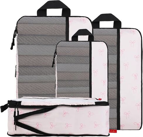 U+U 6 Set Compression Packing Cubes - Travel Organizers with Laundry Bag, Space-Saving Suitcase Organizer, Expandable Packing Organizers for Travel Essentials (Polka Dot) in Saudi Arabia