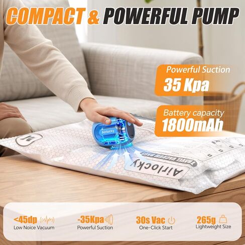 Travel Vacuum Storage Bags with Pump, 16 Pack Carry-on Compression Packing Bags + Portable Electric Pump, 80% Space Saver of Clothes, Vacuum Seal Bags for Clothing Travel Luggage in Kuwait