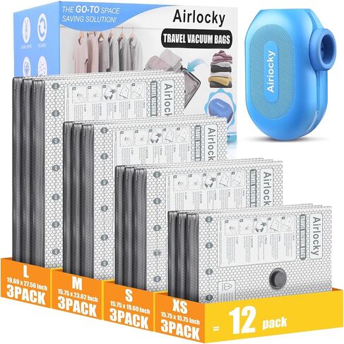 Travel Vacuum Storage Bags with Pump, 16 Pack Carry-on Compression Packing Bags + Portable Electric Pump, 80% Space Saver of Clothes, Vacuum Seal Bags for Clothing Travel Luggage in Kuwait