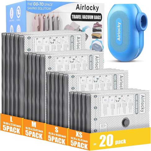 Travel Vacuum Storage Bags with Pump, 16 Pack Carry-on Compression Packing Bags + Portable Electric Pump, 80% Space Saver of Clothes, Vacuum Seal Bags for Clothing Travel Luggage in Kuwait