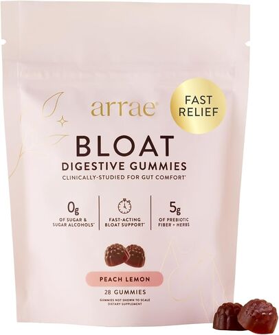Arrae Bloat Gummies - Sugar-Free Debloat Gummies - Prebiotic Fiber - Peach Lemon Flavor - 60 Count in Saudi Arabia