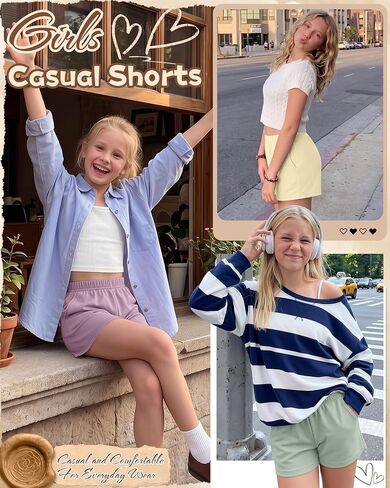 3 Pack Girls Shorts Athletic Teens Elastic Waist Casual Summer Tween SweatShorts with Pockets for Kids 5-16 Years in Kuwait