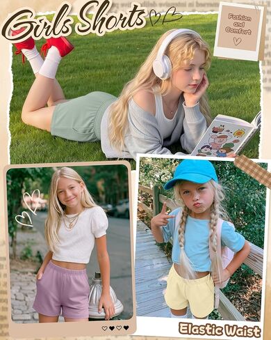 3 Pack Girls Shorts Athletic Teens Elastic Waist Casual Summer Tween SweatShorts with Pockets for Kids 5-16 Years in Kuwait