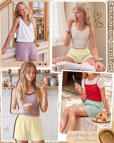 3 Pack Girls Shorts Athletic Teens Elastic Waist Casual Summer Tween SweatShorts with Pockets for Kids 5-16 Years in Kuwait