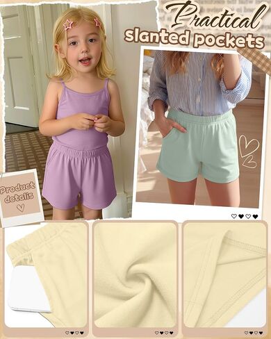 3 Pack Girls Shorts Athletic Teens Elastic Waist Casual Summer Tween SweatShorts with Pockets for Kids 5-16 Years in Kuwait