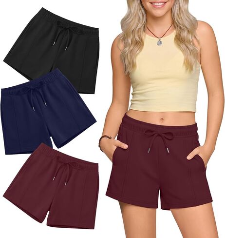 3 Pack Girls' Shorts Summer Kids Drawstring Elastic Waist Casual Athletic Loose Shorts with Pockets 5-14 Years in Kuwait