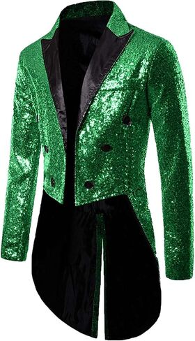 Mens Sequin Tuxedo Jacket Tails Slim Fit Tailcoat Dress Coat Swallowtail Dinner Party Wedding Blazer Suit Jacket in Kuwait