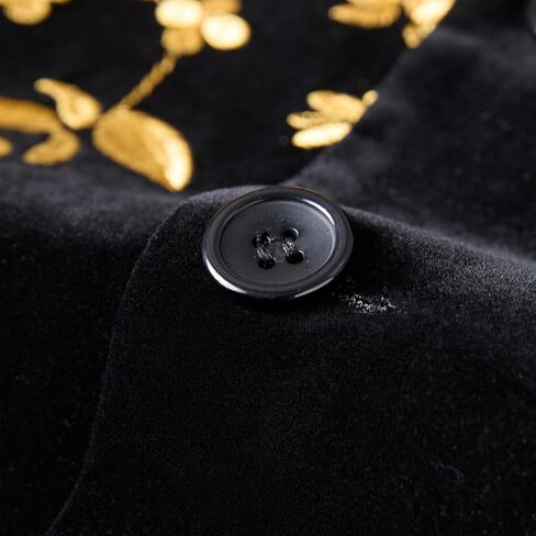 Men's Black Velvet Blazer with Gold Floral Embroidery, Slim Fit Suit Jacket for Wedding, Party, Banquet, Prom in Saudi Arabia