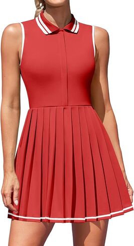 ATTRACO Women Tennis Dresses Polo Golf Dress Zip Up Pleated Workout Dress with Separate Shorts and Bra in Kuwait