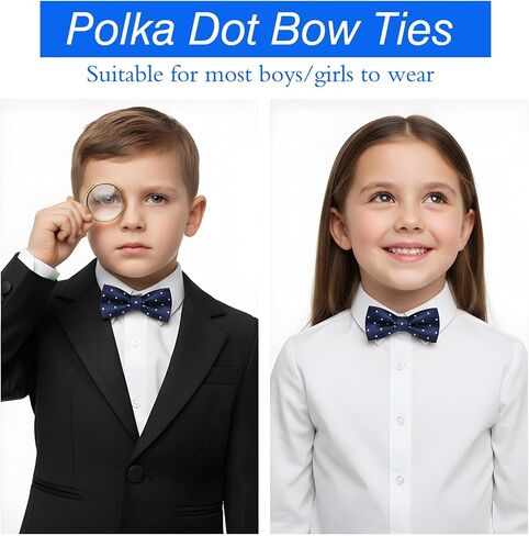 Boys Polka Dot Bow Ties, Pre-Tied Clip On Bowties For Kids, Adjustable School Party Wedding Celebration Accessories, Classic Design in Kuwait
