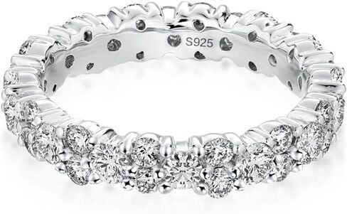 Maxinejewelry 2.5ct Round Moissanite Full Eternity Band Ring for Women,18K White Gold Plated 925 Sterling Silver D Color VVS1 Clarity Wedding Stackable Cluster Ring in Saudi Arabia