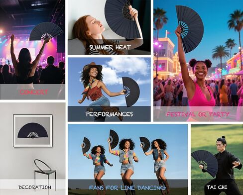 Large Folding Fans for Line Dancing, Boots on The Ground Hand Fan for Women Foldable, 13in Nylon-Cloth Clacking Rave Fans in Kuwait