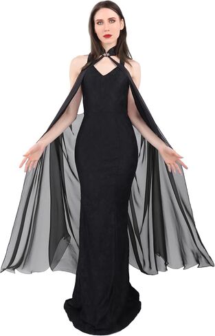 KUOIN Women's Chiffon Sheer Cape Fairy Tulle Cloak Wedding Bridal Costume Collared Shawls 130CM in Kuwait
