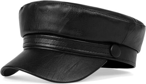Women PU Leather Newsboy Cap Vintage Military Flat Top Beret Style Hat in Kuwait