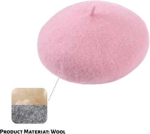 Women French Wool Beret Hats - Solid Color Classic Beanie Winter Cap - Unisex Wool Hat for Men & Women,Cosplay,Costume Party, Parisian Fashion Accessory(Pink) in Saudi Arabia