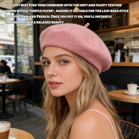 Women French Wool Beret Hats - Solid Color Classic Beanie Winter Cap - Unisex Wool Hat for Men & Women,Cosplay,Costume Party, Parisian Fashion Accessory(Pink) in Saudi Arabia