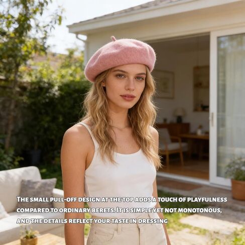 Women French Wool Beret Hats - Solid Color Classic Beanie Winter Cap - Unisex Wool Hat for Men & Women,Cosplay,Costume Party, Parisian Fashion Accessory(Pink) in Saudi Arabia