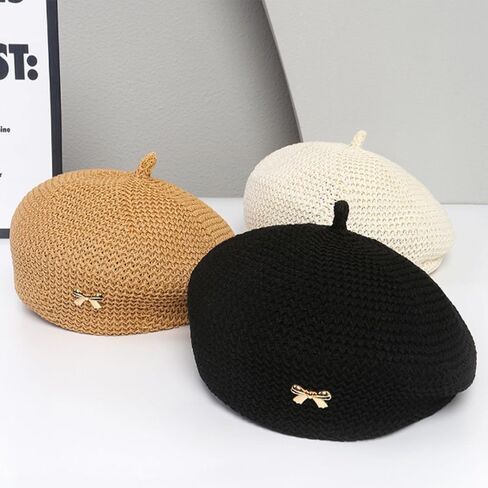 قبعة بيريه نسائية صيفية من CLeemuzinN قبعات فنانين فرنسيين كروشيه مترهل للسفر والشاطئ قبعات رسامين للفتيات للربيع والخريف in Kuwait