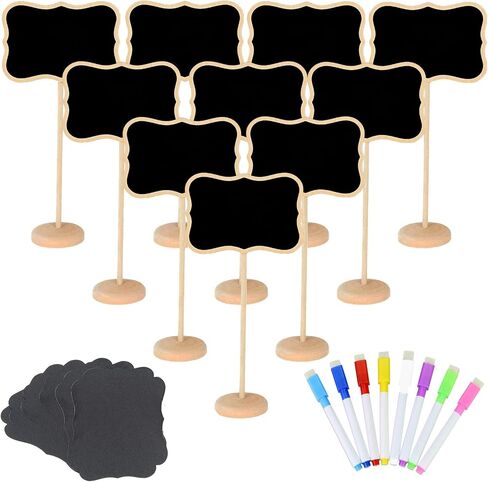 20 Pack Wood Mini Chalkboard Signs, Small Chalkboard Labels with Support Easels, Tabletop Chalk Board Sign for Table Display, Place Cards, Food Labels, Message Board Signs, Weddings Decoration (Wave) in Saudi Arabia