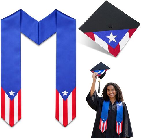 Country Flag Graduation Stole and Cap Set, Class of 2026 Graduation Puerto Rico Sash with Glitter Cap, Puertorican Graduate Stole Gift Set for International Student High School College in Saudi Arabia
