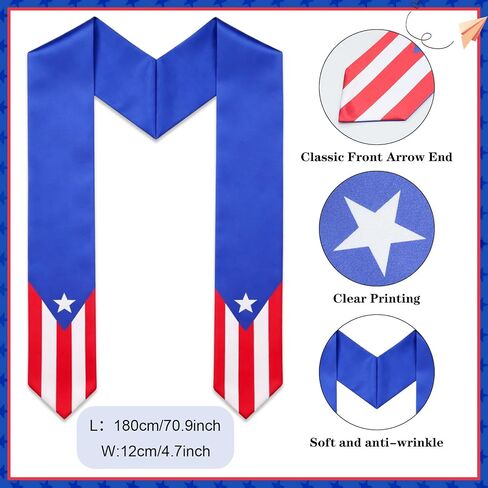 Country Flag Graduation Stole and Cap Set, Class of 2026 Graduation Puerto Rico Sash with Glitter Cap, Puertorican Graduate Stole Gift Set for International Student High School College in Saudi Arabia