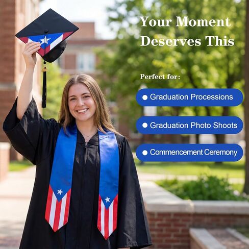 Country Flag Graduation Stole and Cap Set, Class of 2026 Graduation Puerto Rico Sash with Glitter Cap, Puertorican Graduate Stole Gift Set for International Student High School College in Saudi Arabia