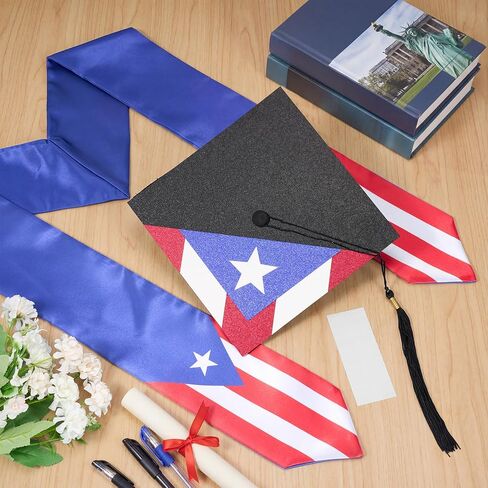 Country Flag Graduation Stole and Cap Set, Class of 2026 Graduation Puerto Rico Sash with Glitter Cap, Puertorican Graduate Stole Gift Set for International Student High School College in Saudi Arabia