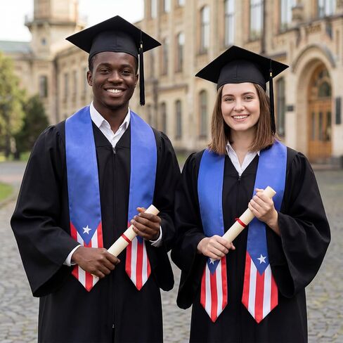Country Flag Graduation Stole and Cap Set, Class of 2026 Graduation Puerto Rico Sash with Glitter Cap, Puertorican Graduate Stole Gift Set for International Student High School College in Saudi Arabia