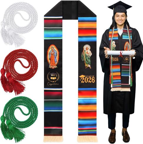 وشاح التخرج المكسيكي Libima مع 3 حبل شرابة فئة 2026 وشاح العلم الأمريكي المكسيكي Virgen De Guadalupe in Kuwait