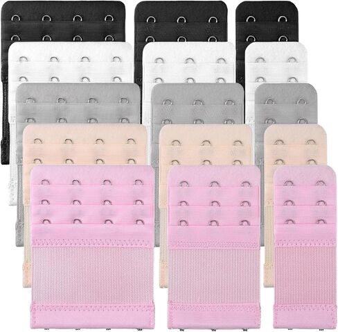 15PCS Bra Extenders 2 Hook 3 Hook 4 Hook, Soft Elastic Bra Extension Strap for Women Plus Size, Adjustable 3/4 Rows Bras Hooks Replacement Set (Black Nude Beige Grey White) in Kuwait