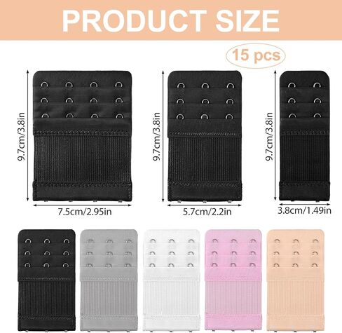 15PCS Bra Extenders 2 Hook 3 Hook 4 Hook, Soft Elastic Bra Extension Strap for Women Plus Size, Adjustable 3/4 Rows Bras Hooks Replacement Set (Black Nude Beige Grey White) in Kuwait