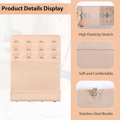 15PCS Bra Extenders 2 Hook 3 Hook 4 Hook, Soft Elastic Bra Extension Strap for Women Plus Size, Adjustable 3/4 Rows Bras Hooks Replacement Set (Black Nude Beige Grey White) in Kuwait