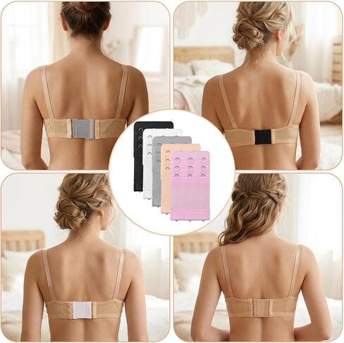 15PCS Bra Extenders 2 Hook 3 Hook 4 Hook, Soft Elastic Bra Extension Strap for Women Plus Size, Adjustable 3/4 Rows Bras Hooks Replacement Set (Black Nude Beige Grey White) in Kuwait