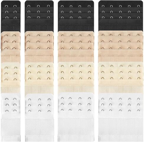 16 PCS Bra Extenders 2 Hook / 3 Hook / 4 Hook / 5 Hook, Bra Hooks Replacement, Soft Comfortable Stretchy Bra Extension Strap for Women Lady Plus Size(Black, White, Nude, Beige) in Saudi Arabia