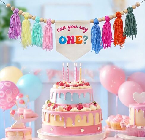 Rachel 1st birthday decorations Can You Say One Highchair Banner, Wall Hanging Banner Garland Decor for Boys Girls Birthday Rachel Teacher Party Supplies Cake Photo Props Baby Shower Decoration in Saudi Arabia