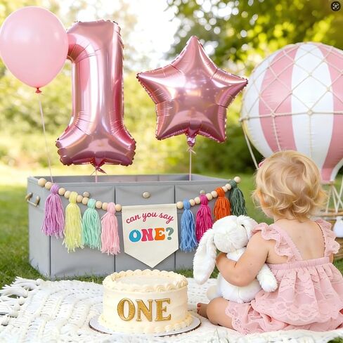 Rachel 1st birthday decorations Can You Say One Highchair Banner, Wall Hanging Banner Garland Decor for Boys Girls Birthday Rachel Teacher Party Supplies Cake Photo Props Baby Shower Decoration in Saudi Arabia
