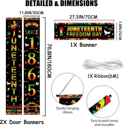 Juneteenth Decorations Party Door Banner - 3pcs Black June 19th Since 1865 Freedom Day Decoration with Door Cover, Juneteenth African American Independence Day Party Supplies in Saudi Arabia