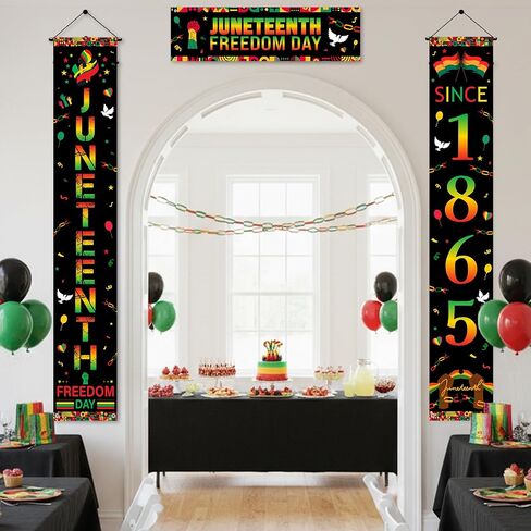 Juneteenth Decorations Party Door Banner - 3pcs Black June 19th Since 1865 Freedom Day Decoration with Door Cover, Juneteenth African American Independence Day Party Supplies in Saudi Arabia