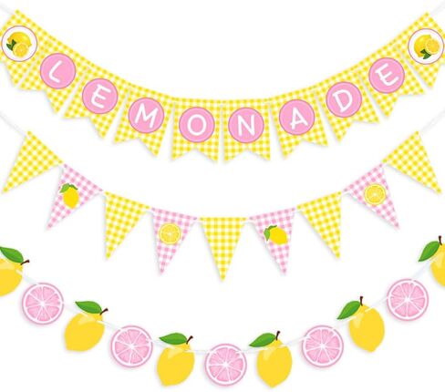 3PCS Pink Lemonade Banner – Cute Lemonade Stand Supplies，Lemon Party Decoration in Saudi Arabia