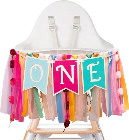 Papel Picado Theme High Chair Banner - Mexican Fiesta ONE First Birthday Fairy Party Decoration, Colorful Ribbon and Tulle Garland, Gender Neutral Highchair Decor in Saudi Arabia