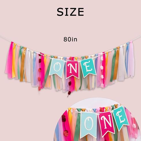 Papel Picado Theme High Chair Banner - Mexican Fiesta ONE First Birthday Fairy Party Decoration, Colorful Ribbon and Tulle Garland, Gender Neutral Highchair Decor in Saudi Arabia