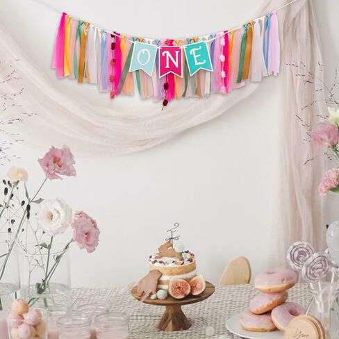 Papel Picado Theme High Chair Banner - Mexican Fiesta ONE First Birthday Fairy Party Decoration, Colorful Ribbon and Tulle Garland, Gender Neutral Highchair Decor in Saudi Arabia