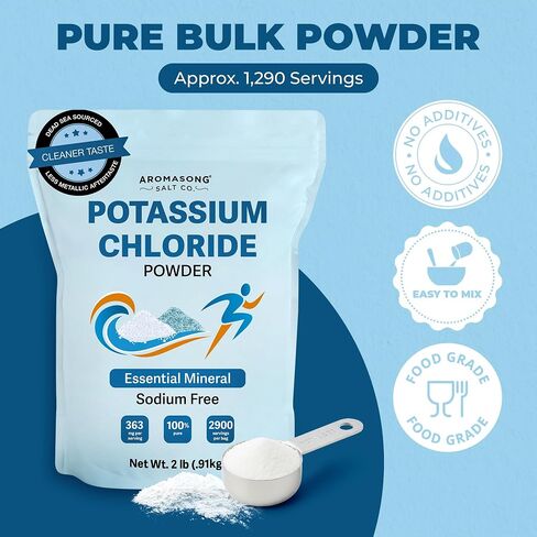 Aromasong Potassium Chloride Powder – Natural Low Sodium Salt Substitute & Essential Hydration Electrolyte Supplement– Pure Potassium Powder for Cooking & Mineral Balance – 1 kg (2.2 LB) in Kuwait