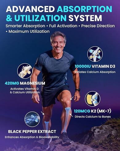 Magnesium Glycinate Potassium with Vitamin D3 10000 IU K2 MK-7, High-Potency Synergistic Complex for Bone, Immune Health, Mood Balance & Energy Support, 180 Capsules in Saudi Arabia