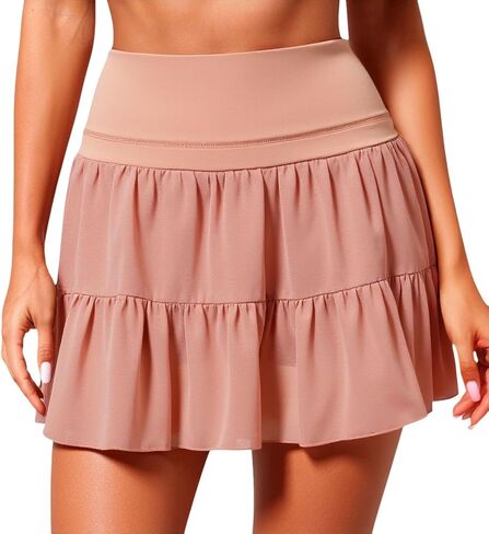 Athletic Flowy Skirt Women Tiered Ruffle Flat Front Tennis Skirt with Shorts Underneath Golf Skort Summer Active Wear in Kuwait