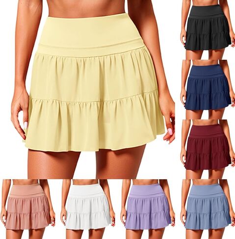Athletic Flowy Skirt Women Tiered Ruffle Flat Front Tennis Skirt with Shorts Underneath Golf Skort Summer Active Wear in Kuwait